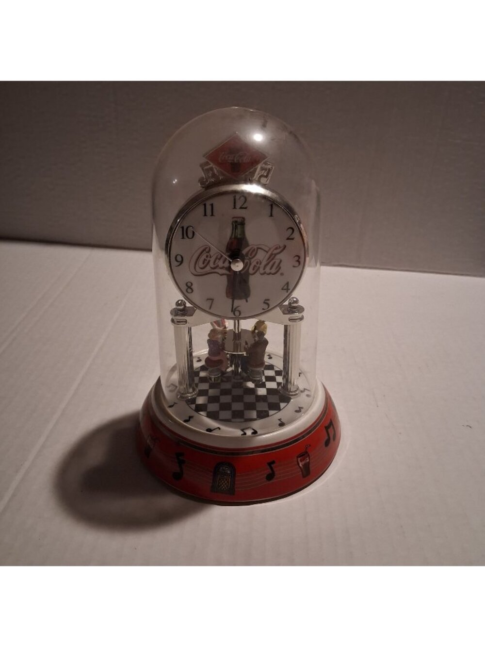 Coca-Cola Retro Style Musical Clock With Rotating Figures & Dome Design